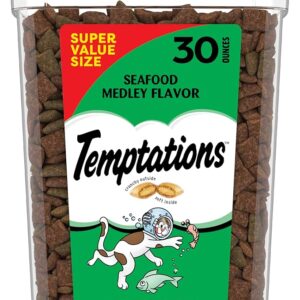 Temptations Classic Crunchy and Soft Cat Treats, Seafood Medley Flavor, 30 oz. Tub